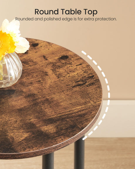 CHOEZON Round Side Table, 2-Tier End Table, Small Round Nightstand with Sturdy Metal Tube, Industrial Circular Coffee Table, for Living Room, Bedroom, Rustic Brown and Black TBZ01BF CHOEZON