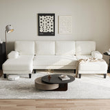 112'' Corduroy U Shaped Couch with Sleeper Lounge Chaise, 4 Seat Modern Comfy Sectional Sofa Couches for Living Room Spacious Space Apartment Office (112'' Corduroy White) ASAHREE