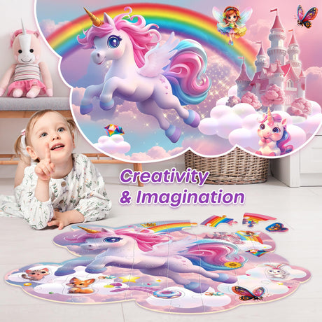 SYNARRY Unicorn Floor Puzzles for Kids Ages 4-6, Large 45 Piece Floor Puzzles for Kids Ages 4-8, Puzzles for Toddlers 2-4, Unicorn Toys Gifts for 3 4 5 6 7 8 Year Old Girls SYNARRY