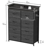 Welfuturer Fabric Dresser for Bedroom with LED Light and Charing Station Tall Dresser with 8 Drawers Black Dresser & Chest of Drawer for Closet Living Room Hallway Entryway Sturdy Steel Frame Wood Top Welfuturer