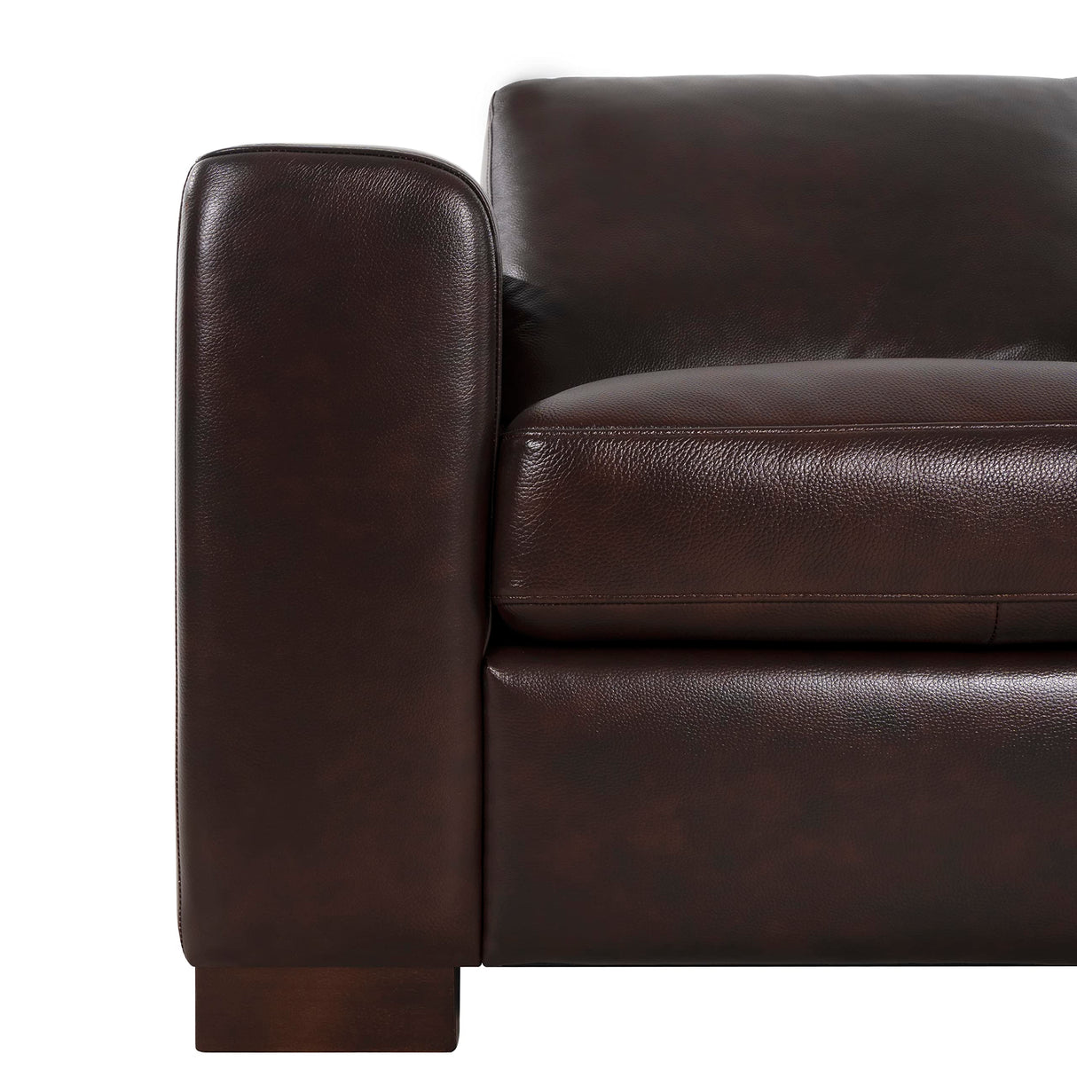 Naomi Home Freya Genuine Leather Sofa - Luxurious Comfort, Goose Feather Cushion Filling, Square Arm Design, Sturdy Block Legs, Elegant Espresso - Ideal for Living Room, Office, or Bedroom Naomi Home