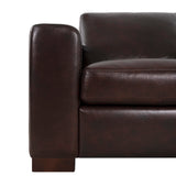 Naomi Home Freya Genuine Leather Sofa - Luxurious Comfort, Goose Feather Cushion Filling, Square Arm Design, Sturdy Block Legs, Elegant Espresso - Ideal for Living Room, Office, or Bedroom Naomi Home