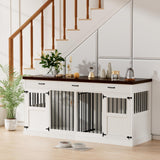 71" Dog Crate Furniture, Large Wood Double Dog Kennel Furniture with 3 Drawers, Crate Furniture Large Breed, Crates for 2 Dogs Furniture - White NBEETISM