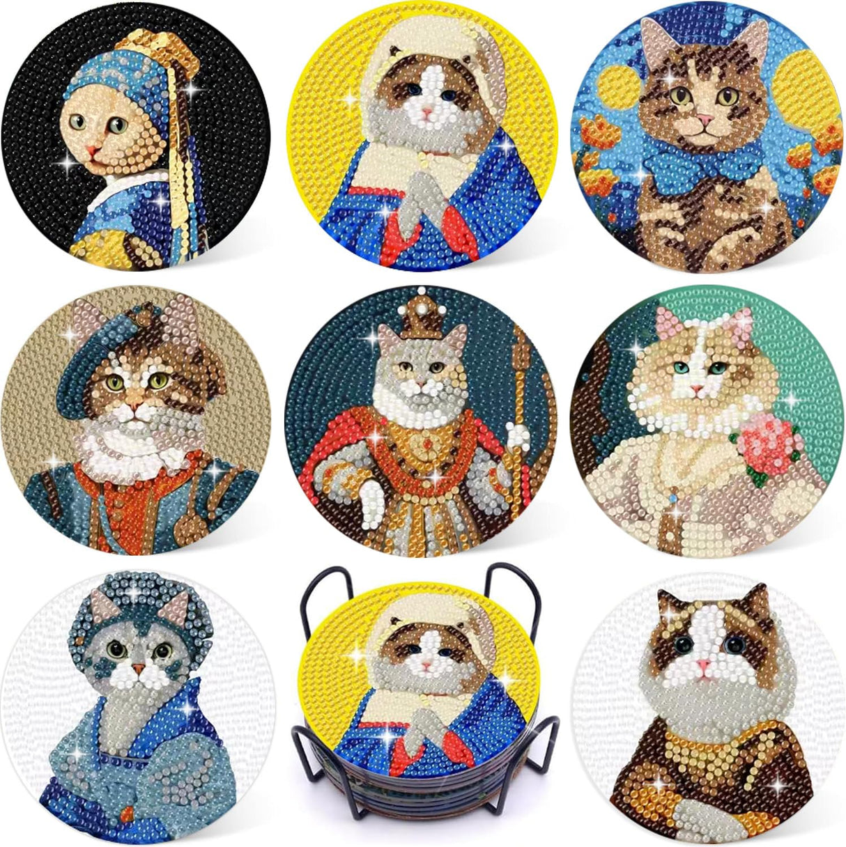 Puraikcmi 8PCs Diamond Paintings Coasters Kits Set With Holder, Cat Diamond Art, Crafts DIY Funny Adult Craft Diamond Dots Gift Puraikcmi