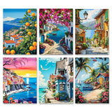 Diamond Art Kits for Adults Beginner 6 Pack Mediterranean Coastal Scenery Diamond Painting Kits 5D Diamond Dots Gem Art Crafts with Tools Round Full Drill Funny Crafts for Home Wall Decor&Gift 10x14in Fairyland JinWenn