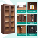 Metal Storage Cabinet with Lock and Glass Doors,Glass Display Cabinet,Tall Storage Cabinets,Locking Curio Cabinets with 5 Shelves for Collectibles,Home,Office,Living Room SISESOL