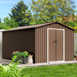 Garveelife 8x15 ft Outdoor Storage Shed, Steel Utility Tool Shed with Sloped Roof & Lockable Door, Backyard Garden Patio Lawn Outdoor Shed for Storing Tools and Equipment in Yard, Brown GarveeLife