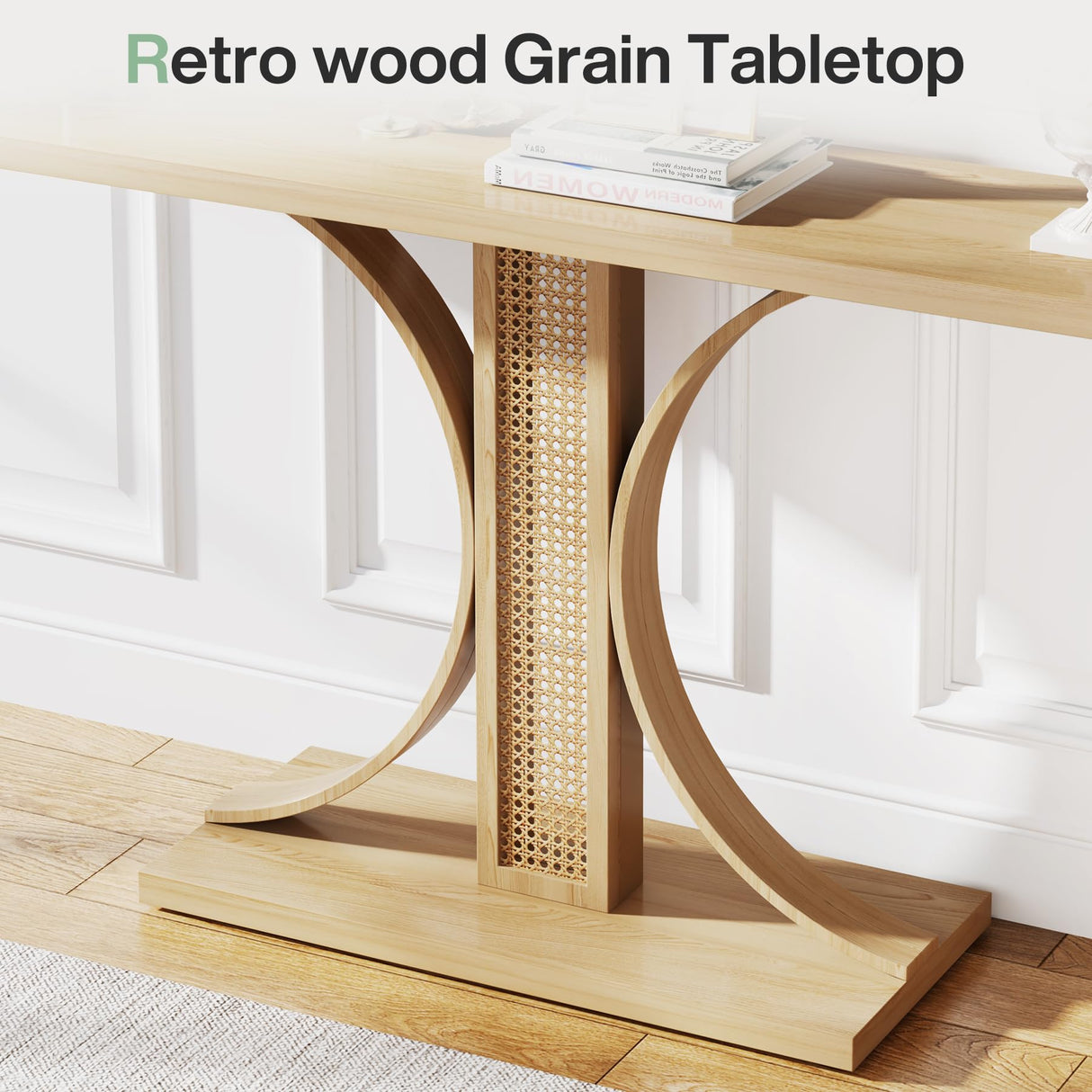 Tribesigns 55 Inches Rattan Console Table, Farmhouse Hallway Table, Wooden Entryway Table, Narrow Long Sofa Table Hallway Foyer Table Behind Couch Table for Living Room, Hallway, Foyer Tribesigns