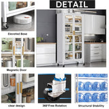 67.3" Kitchen Pantry Storage Cabinet,Display Storage Cabinet with Acrylic Glass Doors, Adjustable Shelves & Wheels,Metal Tall Food Pantries Cabinets,for Kitchen, Living Room and Dining Room, White Legendstone