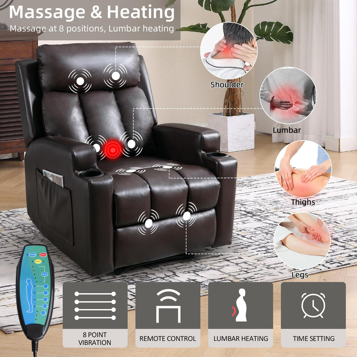 IOMOR Fabric Manual Recliner Chair for Adults, Comfy Reclining Chairs with Overstuffed Arm and Back, Single Sofa for Living Room (1, Brown) IOMOR