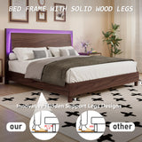 LUXOAK Mid-Century Modern King Size Wood Bed Frame with RGBW LED Light and Floating Headboard - Cherry LUXOAK