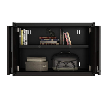 itbe Ready-to-Assemble Floating Garage Storage Cabinet - Wall Mount Garage Cabinet w/Lockable 2 Doors, 44 lbs Shelf Capacity, Removable Shelf, Small Steel Metal Cabinet(Black) itbe