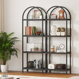 Yusong Bookshelf 4 Tier Arched Bookcase, 71.3" Tall Industrial Open Book Shelves for Living Room, Modern Freestanding Display Shelving Unit Storage Rack with Metal Frame, Office, Bedroom, Black Yusong