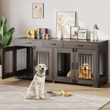 71'' Large Dog Crate for 2 Dogs, Dog Crate Furniture with 3 Drawers, Dog Kennel Furniture, Heavy Duty Dog Cage and TV Stand, Perfect for Medium Large Dogs, Walnut GarveeLife