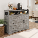 Vabches 47''W Farmhouse Buffet Sideboard with Charging Station and 3 Drawers, Coffee Bar Cabinet Buffet Cabinet with Shelf, Rustic Accent Cabinet with Storage for Kitchen, Dining Room, Washed Gray Vabches