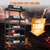 BIG RED Storage Shelving Unit, 5-Tier Adjustable, Heavy Duty Metal Garage Shelves/Utility Rack for Kitchen, Pantry, Basement, Bathroom, Laundry - 2,000 lbs Capacity, Black, 72" H x 35" W x 12" D BIG RED