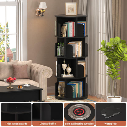 Besiost 360° Rotating 4-Tier Black Corner Bookshelf for Small Spaces - WoodArtSupply