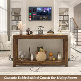 Besiost 47" Farmhouse Wood Entryway Table Narrow Console Table with Storage Behind Couch Sofa Table with Shelves Entry Way Table with Open Storage, Easy Assembly, Rustic Brown Besiost