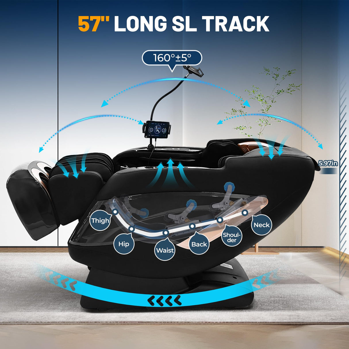 4D Massage Chair Full Body, Zero Gravity Chair with 57'' Dual-core SL Track, Music Synced Massage Recliner, Deep Yoga Stretch with Body Scan, Foot Rollers, Heating, Upgraded Calf, Bluetooth, Black Hitree