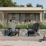 Ciokea Folding Adirondack Chair Wood Texture for Patio, Weather Resistant, Plastic Fire Pit Chair with Cup Holder, Lawn Chair for Outdoor Porch Garden Backyard Deck (Black) Ciokea