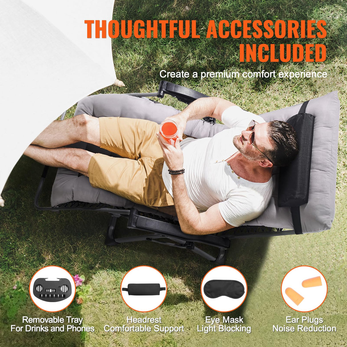 VEVOR Zero Gravity Chair, 33 inch Zero Gravity Recliner Lounge Chair for Indoor and Outdoor, Adjustable Anti Gravity Chair with Cushion, Headrest, Footrest, and Cupholder, 500 lbs, Gray VEVOR