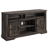 OKD Farmhouse TV Stand for 65+ Inch TV, 33" Tall Highboy Entertainment Center w/Sliding Barn Door, Rustic Media Console w/Storage Shelves, Wood Television Stand for Living Room, Dark Rustic Oak OKD