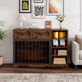 IDEALHOUSE 47” Large Dog Crate, Dog Kennel Indoor with 2 Drawers and 4 Shelves, Dog Crate Furniture TV Stand, Wooden Dog Cage for Medium Large Dogs, Brown IDEALHOUSE