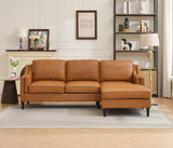 94'' Modern Genuine Leather Upholstered L-Shaped Sofa with Double Layer Curved Armrests and Chaise Lounge for Living Room (Tan, Right-Hand Facing) Familymill