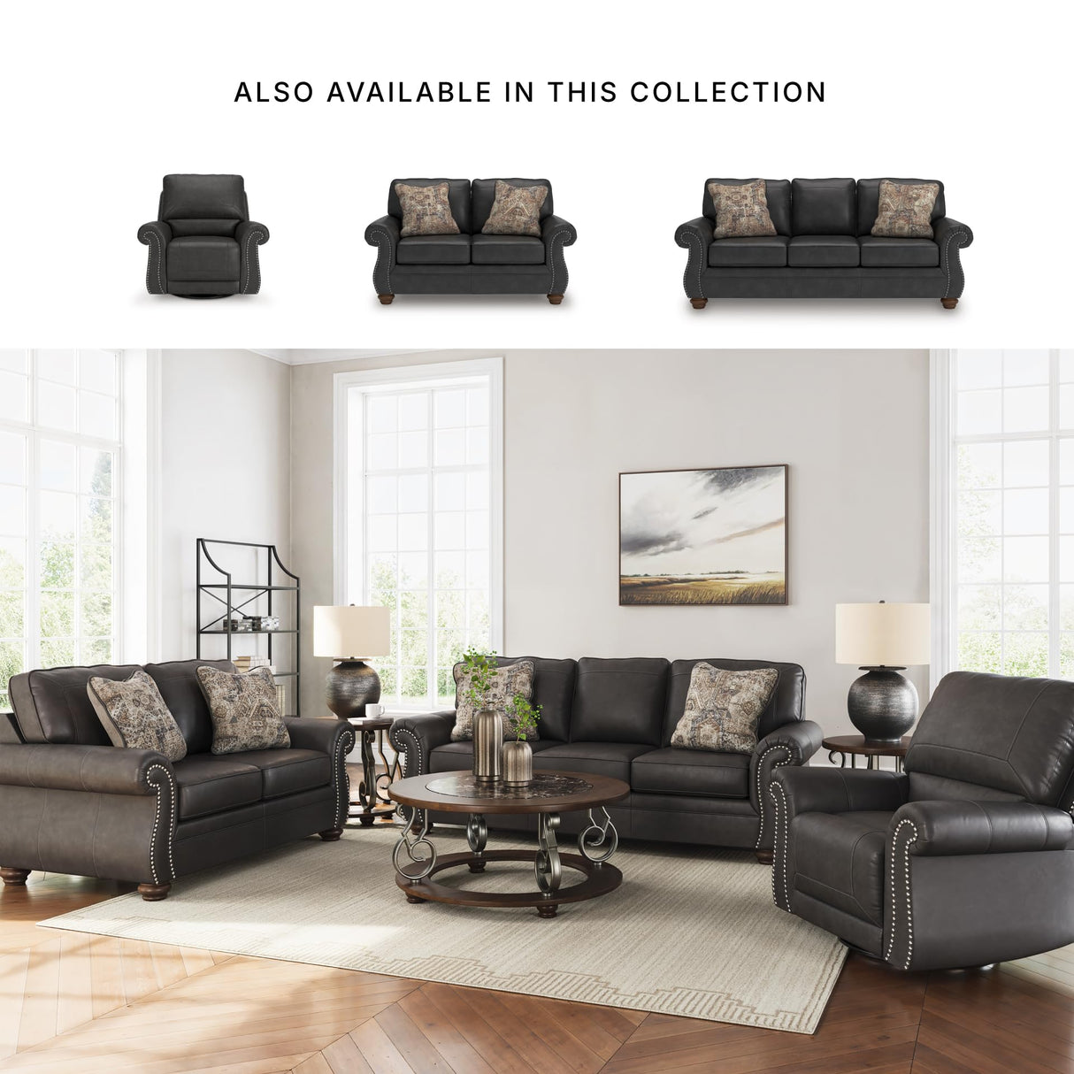 Signature Design by Ashley Chatterton Classic Faux Leather Manual Rocker Swivel Glider Recliner with Nailhead Trim, Black Signature Design by Ashley