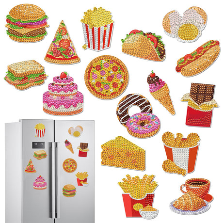 Sitsink Diamond Art Magnet Kit - Small Diamond Painting Refrigerator Magnets with Snacks Pattern, Rhinestone Gem Art Crafting Set for Adult Women (16 Pcs) Sitsink