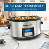 Elite Gourmet MST-900D 8.5Qt Digital Programmable XL Jumbo Slow Cooker, Adjustable Temp, Entrees, Sauces, Stews & Dips, Dishwasher Safe Glass Lid & Crock, Stainless Steel Elite Gourmet