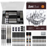 Nicpro Art Drawing Supplies Kit, Art Mechanical Pencil Set with 6 Metal Drafting Pencil 0.5 & 0.7 & 0.9 & 2mm, 100 Sheets 9 x 12'' Sketch Book, 20 Tube Lead Refills for Sketching Nicpro