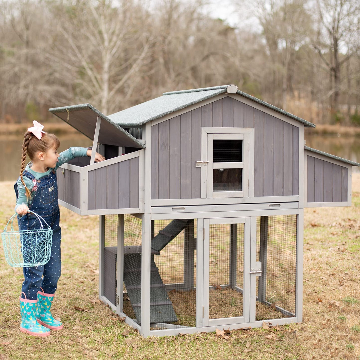 GUTINNEEN Foldable Chicken Coop Super Easy to Assemble Large Hen House Wooden Poultry Cage with Nesting Box and Run - WoodArtSupply