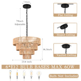 AyshwillDec 6-Light 24" Woven Boho Chandelier for Bedroom Rattan Light Fixture Wicker Pendant Light Large Rattan Pendant Light with 4-Tier Woven Shade Drum Light Fixture for Living Room Entryway AyshwillDec