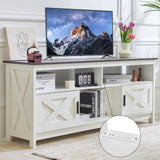 Rustic White Farmhouse TV Stand, Entertainment Center with Power Outlets for TVs up to 65 Inch, Mid Century Modern TV Cabinet, Media Console Table for Living Room, Farmhouse TV Console (Black) Redlifeᅟᅠ