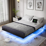 OLEVS Queen Size Floating Bed Frame with Smart LED Lights and Charging Station - Modern Metal Design, Easy Assembly, No Box Spring Required OLEVS