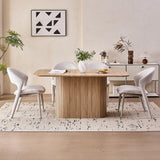 Lecafur HL 63" Large Dining Table for 4 6 Person, [Rounded Corners] [Wood Strip Pedestal Base] Farmhouse Modern Rectangle Kitchen Dinner Table Lecafur HL