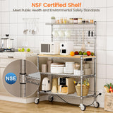 Leteuke Bakers Rack with Power Outlet & Storage, 36 Inch Microwave Stand Kitchen Cart, 4-Tier Metal Kitchen Shelves Cart with Wheels & 20 S-Hooks for Kitchen, NSF Certified, 63 x 18 x 36 Inch-Chrome Leteuke