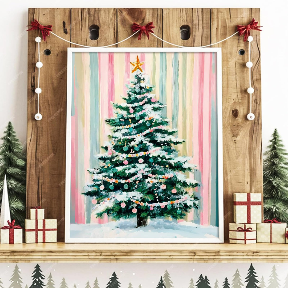 Whaline Christmas DIY Painting by Number Kits Unframed Xmas Tree Oil Painting Canvas Acrylic Filling Painting by Number for Home Party Wall Decoration, 16 x 20 Inch Whaline