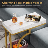 Tribesigns Narrow Side Table White Gold Side Table Set of 2 C Shaped End Table Modern Bedside Table Small Side Table for Couch, Sofa Table with Metal Frame for Living Room (2) Tribesigns