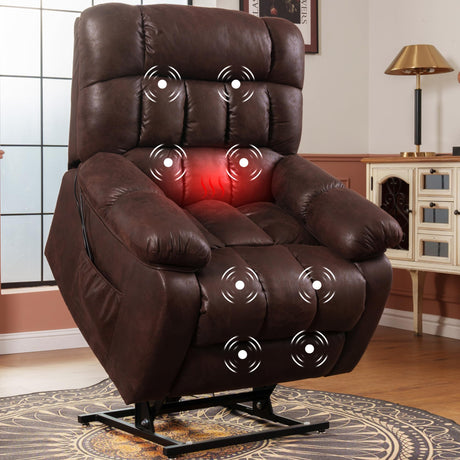 FLEXISPOT XL51 Dual OKIN Motor Power Lift Recliner Chair for Elderly, Lay Flat Sleeper Recliner with Massage & Heat, USB Ports, Faux Leather Reclining Sofa for Living Room Bedroom(Extra Large, Brown) FLEXISPOT