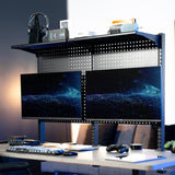 VIVO Steel Triple Clamp 47 x 31 inch Desk Pegboard System with 2 Monitor Mounts and Storage Shelf, Fits up to 32 inch Screens, Office Accessory Organizer, Black, PP-DK48SB VIVO