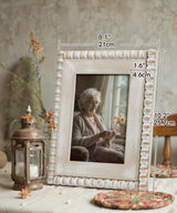 Afuly 5x7 Farmhouse Picture Frame Boho White Beads Photo Frame Wooden Distressed Wall Hanging Desk Standing Decor Artwork Personalized Birthday Gifts for Family, Couple, Friends Afuly