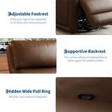 Adult Manual Recliner Chair, 360° Swivel Sofa Rocker, Faux Leather Single Sofa with Adjustable Backrest and Footstool, Modern Wingback Recliner with Hidden Pull Tabs, Living Room Armchair, Brown IDEALHOUSE
