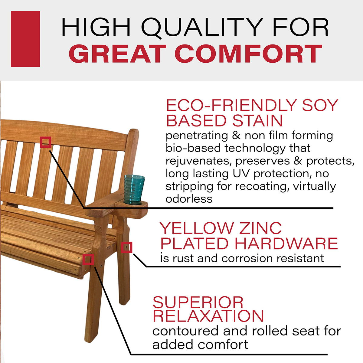 Amish Casual Heavy Duty 800 Lb Mission Pressure Treated Garden Bench with Cupholders (5 Foot, Cedar Stain) Amish Casual