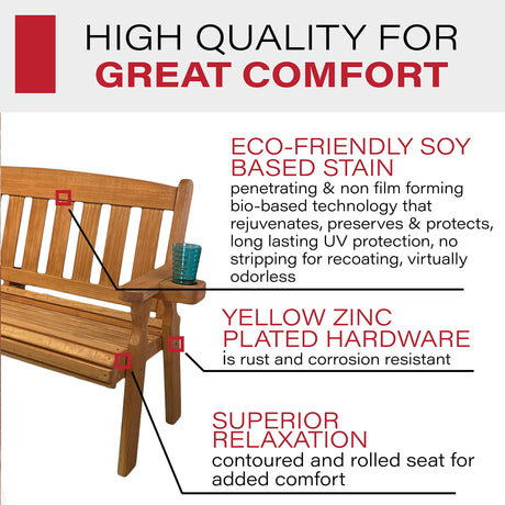 Amish Casual Heavy Duty 800 Lb Mission Pressure Treated Garden Bench with Cupholders (5 Foot, Cedar Stain) Amish Casual