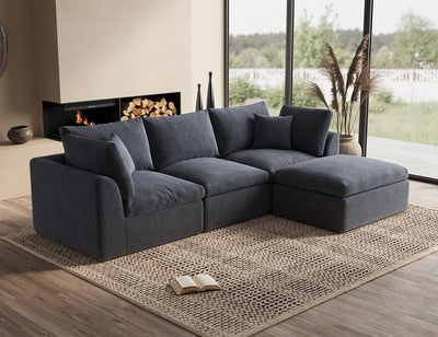 ohllob 110 Inch Cloud Sectional Couches for Living Room, Convertible L Shaped Couch with Ottoman, 3 Seater Modular Sectional Sofa, Grey