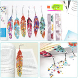 LINGFANG 12 Pcs Diamond Painting Bookmark, Crystal DIY Book Makers for Book Lovers, Diamond Art Beginners, Small Diamond Art Kits with Pendant, Paint by Art Crafts Gift for Women Girls (Feather) LINGFANG
