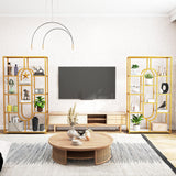 Giantex 5-Tier Bookshelf, 69" Tall Geometric Bookcase w/ 10 Open Shelves, Oval Shape, Modern Gold Display Shelf w/Metal Frame, Freestanding Storage Organizer for Living Room, Office Giantex