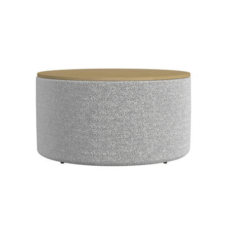 HomePop Modern Fabric Storage Ottoman with Wood Grain Laminate Top -White Cream Boucle with Gray Yarn HomePop
